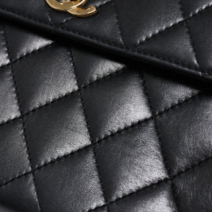 極美品 CHANEL シャネル ケリー型 ハンドバッグ トップハンドル 5番台 ラムスキン ブラック ゴールド金具 中古 4a009170