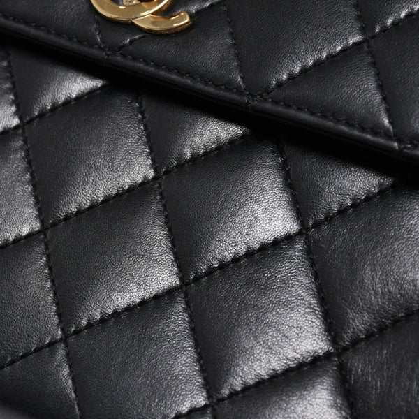極美品 CHANEL シャネル ケリー型 ハンドバッグ トップハンドル 5番台 ラムスキン ブラック ゴールド金具 中古 4a009170