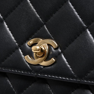 極美品 CHANEL シャネル ケリー型 ハンドバッグ トップハンドル 5番台 ラムスキン ブラック ゴールド金具 中古 4a009170