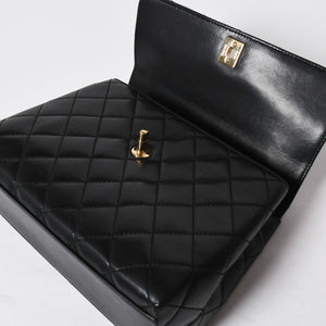 極美品 CHANEL シャネル ケリー型 ハンドバッグ トップハンドル 5番台 ラムスキン ブラック ゴールド金具 中古 4a009170