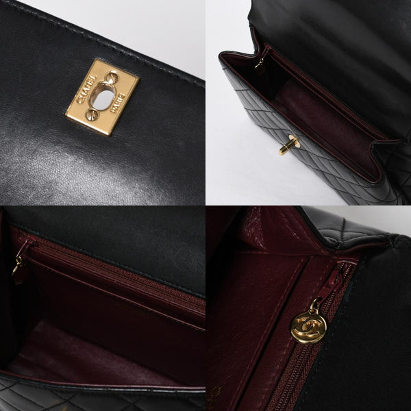 極美品 CHANEL シャネル ケリー型 ハンドバッグ トップハンドル 5番台 ラムスキン ブラック ゴールド金具 中古 4a009170