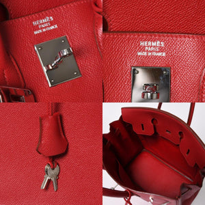 極美品 HERMES エルメス Haut a Courroies 32 オータクロア 32 ハンドバッグ ルージュカザック クシュベル □D刻 SV金具 内縫い 中古 4a009151