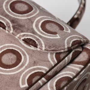 極美品 CHANEL シャネル トップハンドル ハンドバッグ 7番台 ココマーク ココプリント ベルベット ブラウン ゴールド金具 総柄 中古 4a009153