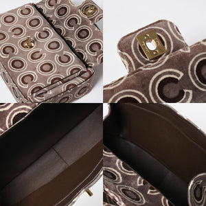 極美品 CHANEL シャネル トップハンドル ハンドバッグ 7番台 ココマーク ココプリント ベルベット ブラウン ゴールド金具 総柄 中古 4a009153