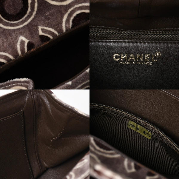 極美品 CHANEL シャネル トップハンドル ハンドバッグ 7番台 ココマーク ココプリント ベルベット ブラウン ゴールド金具 総柄 中古 4a009153