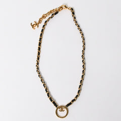 極美品 CHANEL シャネル チェーンネックレス 重量約43.85g B24C刻印 ココマーク レザー メタル ゴールド ブラック 中古 4a009168