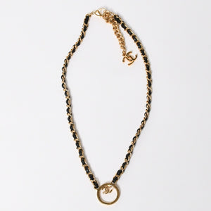 極美品 CHANEL シャネル チェーンネックレス 重量約43.85g B24C刻印 ココマーク レザー メタル ゴールド ブラック 中古 4a009168