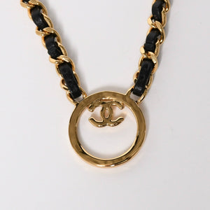 極美品 CHANEL シャネル チェーンネックレス 重量約43.85g B24C刻印 ココマーク レザー メタル ゴールド ブラック 中古 4a009168
