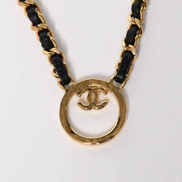 極美品 CHANEL シャネル チェーンネックレス 重量約43.85g B24C刻印 ココマーク レザー メタル ゴールド ブラック 中古 4a009168