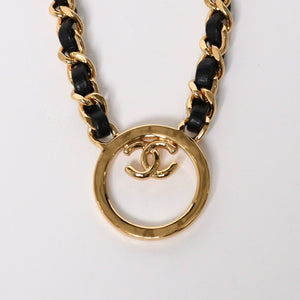 極美品 CHANEL シャネル チェーンネックレス 重量約43.85g B24C刻印 ココマーク レザー メタル ゴールド ブラック 中古 4a009168