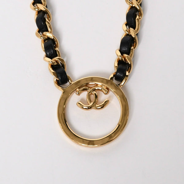 極美品 CHANEL シャネル チェーンネックレス 重量約43.85g B24C刻印 ココマーク レザー メタル ゴールド ブラック 中古 4a009168