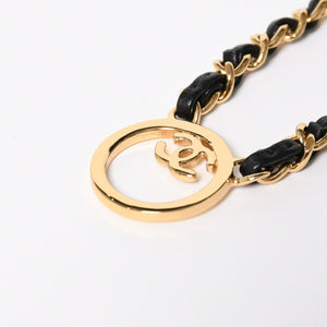 極美品 CHANEL シャネル チェーンネックレス 重量約43.85g B24C刻印 ココマーク レザー メタル ゴールド ブラック 中古 4a009168