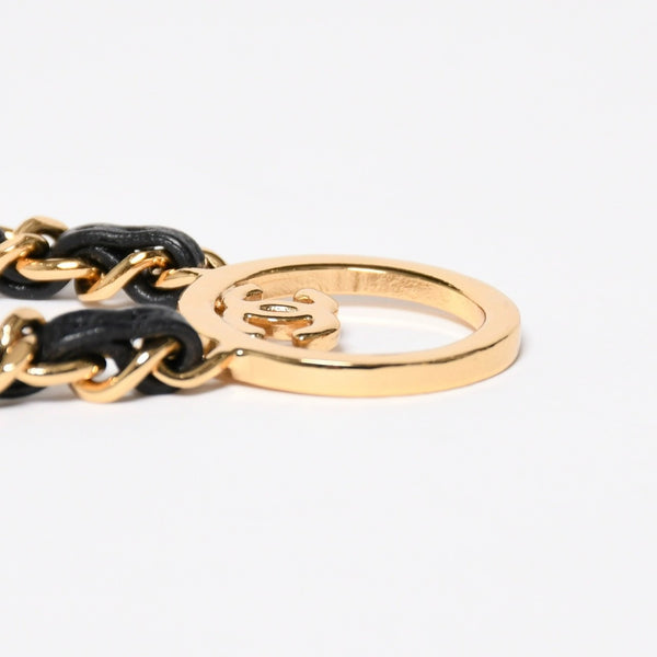 極美品 CHANEL シャネル チェーンネックレス 重量約43.85g B24C刻印 ココマーク レザー メタル ゴールド ブラック 中古 4a009168