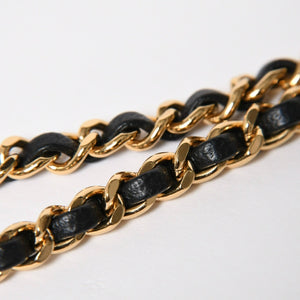 極美品 CHANEL シャネル チェーンネックレス 重量約43.85g B24C刻印 ココマーク レザー メタル ゴールド ブラック 中古 4a009168