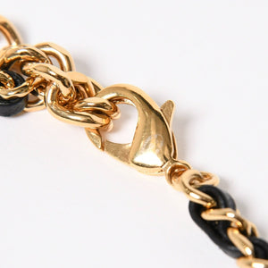極美品 CHANEL シャネル チェーンネックレス 重量約43.85g B24C刻印 ココマーク レザー メタル ゴールド ブラック 中古 4a009168