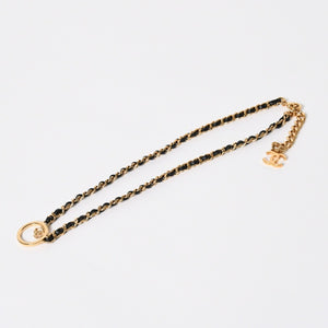 極美品 CHANEL シャネル チェーンネックレス 重量約43.85g B24C刻印 ココマーク レザー メタル ゴールド ブラック 中古 4a009168