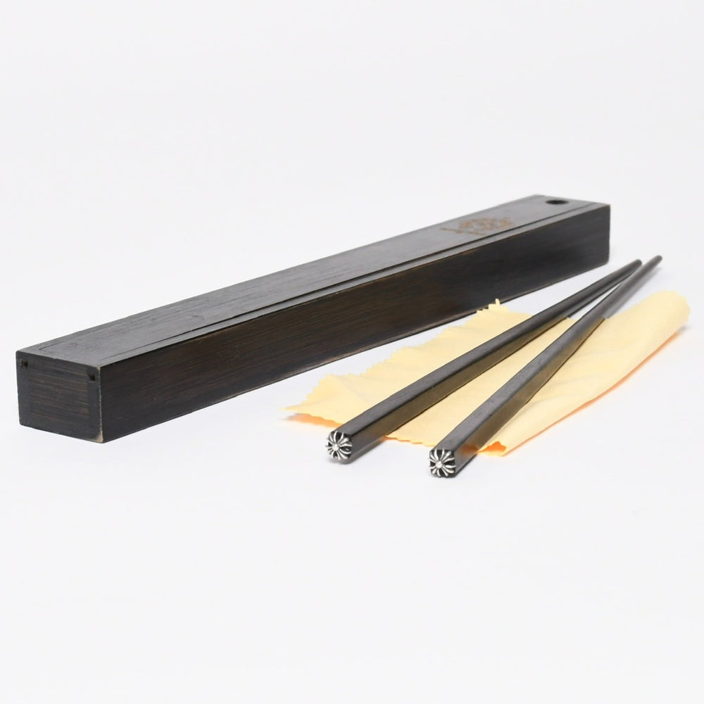 極美品 CHROME HEARTS クロムハーツ CHPSTCKS PLS W/EBONY CHプラス チョップスティック 箸 エボニーウッド シルバー925 中古 4a009221