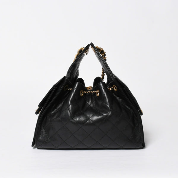新品同様 CHANEL シャネル シャネル25 スモール ハンドバッグ ランダム番台 ココマーク キャビアスキン ゴールド金具 ブラック 中古 4a009154