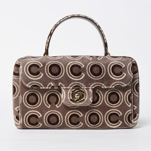 極美品 CHANEL シャネル トップハンドル ハンドバッグ 7番台 ココマーク ココプリント ベルベット ブラウン ゴールド金具 総柄 中古 4a009153