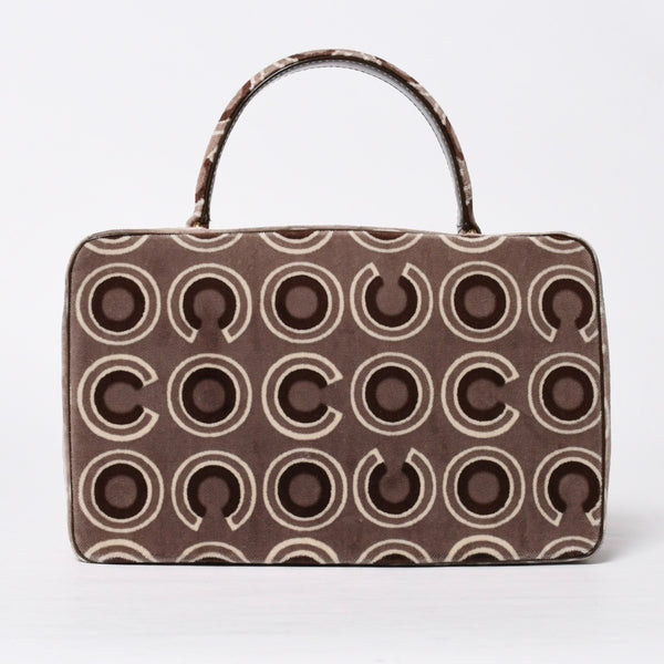 極美品 CHANEL シャネル トップハンドル ハンドバッグ 7番台 ココマーク ココプリント ベルベット ブラウン ゴールド金具 総柄 中古 4a009153