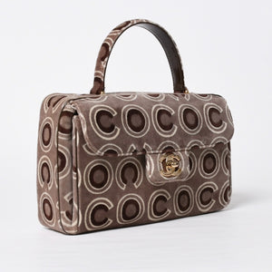 極美品 CHANEL シャネル トップハンドル ハンドバッグ 7番台 ココマーク ココプリント ベルベット ブラウン ゴールド金具 総柄 中古 4a009153