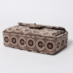 極美品 CHANEL シャネル トップハンドル ハンドバッグ 7番台 ココマーク ココプリント ベルベット ブラウン ゴールド金具 総柄 中古 4a009153