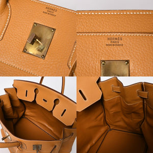 HERMES エルメス HAUT A COURROIES 45 オータクロア 45 ハンドバッグ ナチュラル フィヨルド ○V刻印 GD金具 内縫い 美品 中古 4a009171