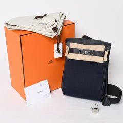 Like new HERMES Akkad PM One Shoulder Bag Cavern Blue Marine Toile Bivouac Vaux Swift W Engraved Used 4a009176