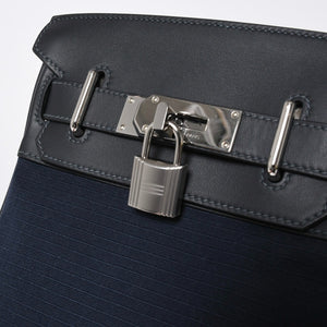Like new HERMES Akkad PM One Shoulder Bag Cavern Blue Marine Toile Bivouac Vaux Swift W Engraved Used 4a009176
