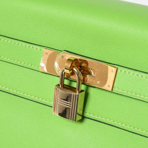 Mint condition HERMES Kelly 28, inner stitching, apple green. ◻B stamp, Veau Gulliver, gold hardware, handbag, pre-owned, 4a009166