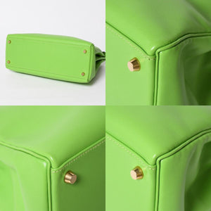 Mint condition HERMES Kelly 28, inner stitching, apple green. ◻B stamp, Veau Gulliver, gold hardware, handbag, pre-owned, 4a009166