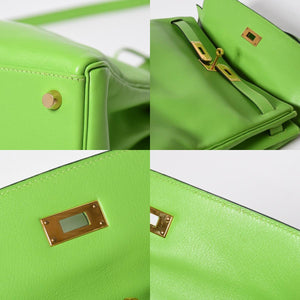 Mint condition HERMES Kelly 28, inner stitching, apple green. ◻B stamp, Veau Gulliver, gold hardware, handbag, pre-owned, 4a009166