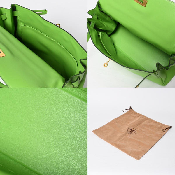 Mint condition HERMES Kelly 28, inner stitching, apple green. ◻B stamp, Veau Gulliver, gold hardware, handbag, pre-owned, 4a009166