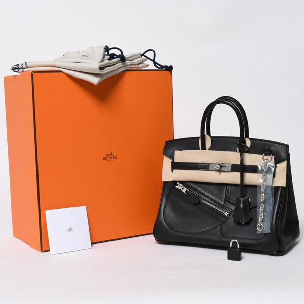 新品未使用 HERMES エルメス バーキン25 ブラック ヴォリュプト ロック ハンドバッグ W刻印 シルバー金具 中古 4a009136