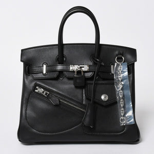 新品未使用 HERMES エルメス バーキン25 ブラック ヴォリュプト ロック ハンドバッグ W刻印 シルバー金具 中古 4a009136
