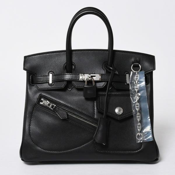 新品未使用 HERMES エルメス バーキン25 ブラック ヴォリュプト ロック ハンドバッグ W刻印 シルバー金具 中古 4a009136