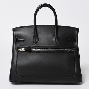 新品未使用 HERMES エルメス バーキン25 ブラック ヴォリュプト ロック ハンドバッグ W刻印 シルバー金具 中古 4a009136