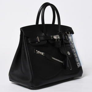 新品未使用 HERMES エルメス バーキン25 ブラック ヴォリュプト ロック ハンドバッグ W刻印 シルバー金具 中古 4a009136