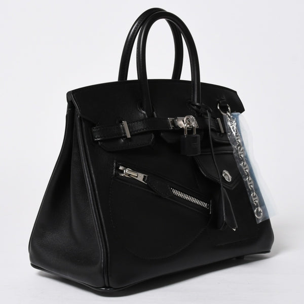 新品未使用 HERMES エルメス バーキン25 ブラック ヴォリュプト ロック ハンドバッグ W刻印 シルバー金具 中古 4a009136