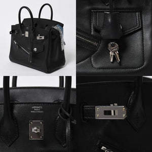 新品未使用 HERMES エルメス バーキン25 ブラック ヴォリュプト ロック ハンドバッグ W刻印 シルバー金具 中古 4a009136