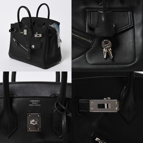 新品未使用 HERMES エルメス バーキン25 ブラック ヴォリュプト ロック ハンドバッグ W刻印 シルバー金具 中古 4a009136