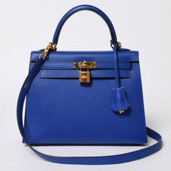 新品同様 HERMES エルメス KELLY ケリー25 2WAYハンドバッグ 外縫い エプソン ブルーエレクトリック U刻印 中古 4a009242