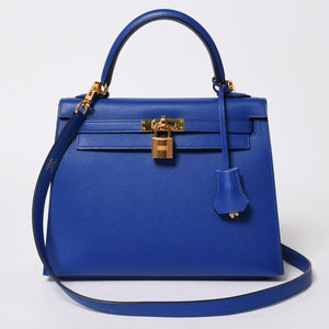 新品同様 HERMES エルメス KELLY ケリー25 2WAYハンドバッグ 外縫い エプソン ブルーエレクトリック U刻印 中古 4a009242