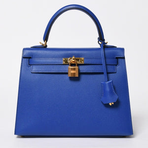 新品同様 HERMES エルメス KELLY ケリー25 2WAYハンドバッグ 外縫い エプソン ブルーエレクトリック U刻印 中古 4a009242