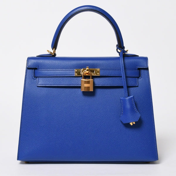 新品同様 HERMES エルメス KELLY ケリー25 2WAYハンドバッグ 外縫い エプソン ブルーエレクトリック U刻印 中古 4a009242