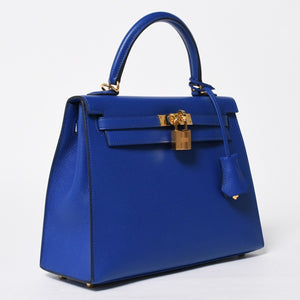 新品同様 HERMES エルメス KELLY ケリー25 2WAYハンドバッグ 外縫い エプソン ブルーエレクトリック U刻印 中古 4a009242