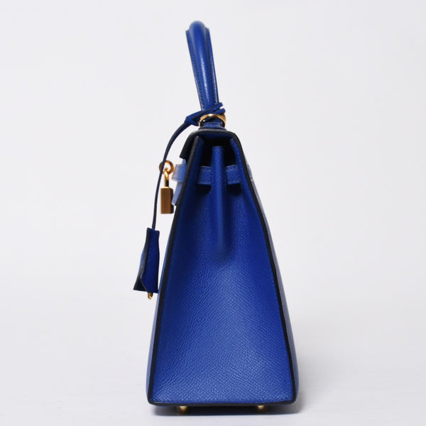 新品同様 HERMES エルメス KELLY ケリー25 2WAYハンドバッグ 外縫い エプソン ブルーエレクトリック U刻印 中古 4a009242