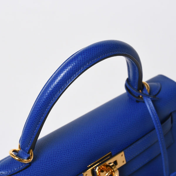 新品同様 HERMES エルメス KELLY ケリー25 2WAYハンドバッグ 外縫い エプソン ブルーエレクトリック U刻印 中古 4a009242