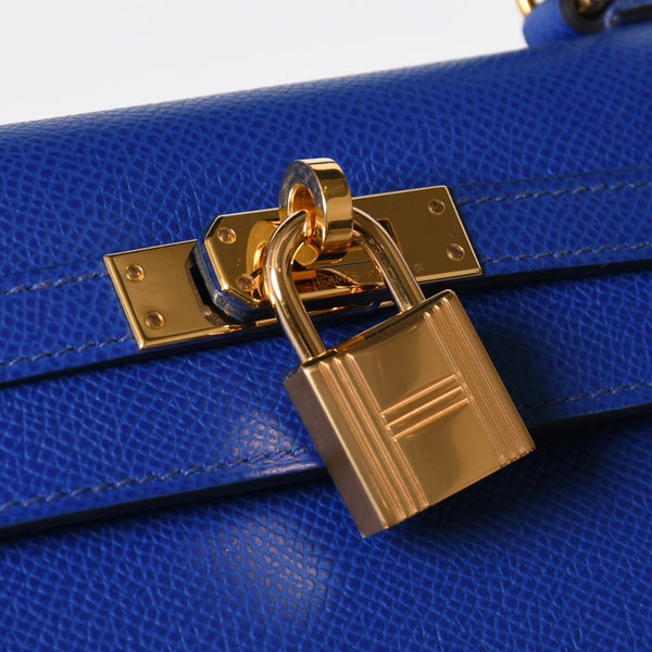新品同様 HERMES エルメス KELLY ケリー25 2WAYハンドバッグ 外縫い エプソン ブルーエレクトリック U刻印 中古 4a009242