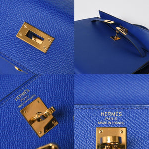 新品同様 HERMES エルメス KELLY ケリー25 2WAYハンドバッグ 外縫い エプソン ブルーエレクトリック U刻印 中古 4a009242